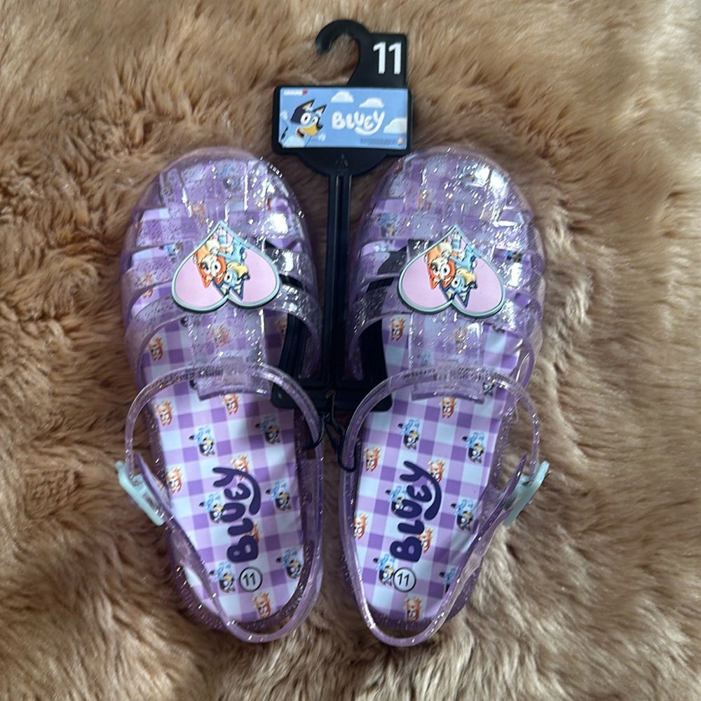 New Bluey Bingo Jelly glitter Purple Sandals little Girls Size 11 Ground Up